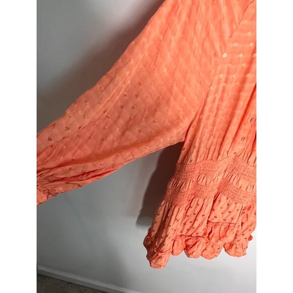 Tularosa Charlene Polka Dot Long Sleeve Tiered Blouson Mini Dress Pale Peach M - Picture 5 of 10